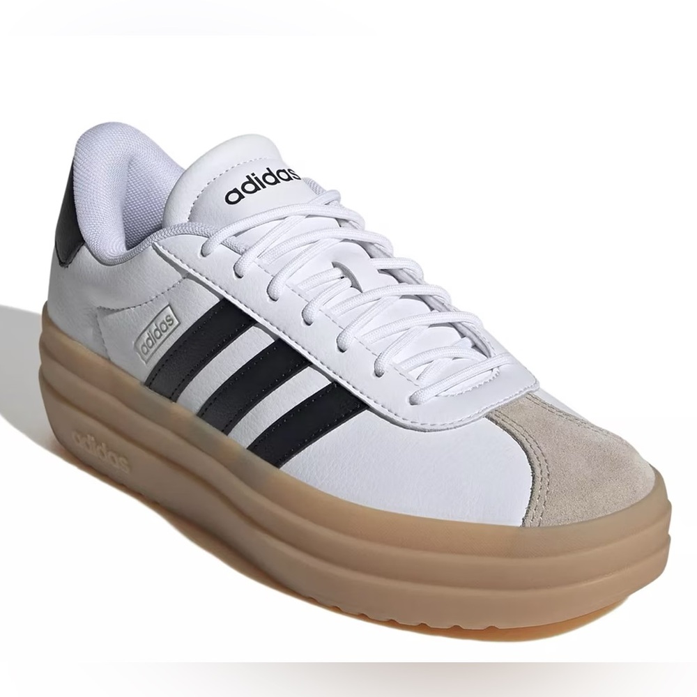 adidas White and Black Sneakers with Gum Sole